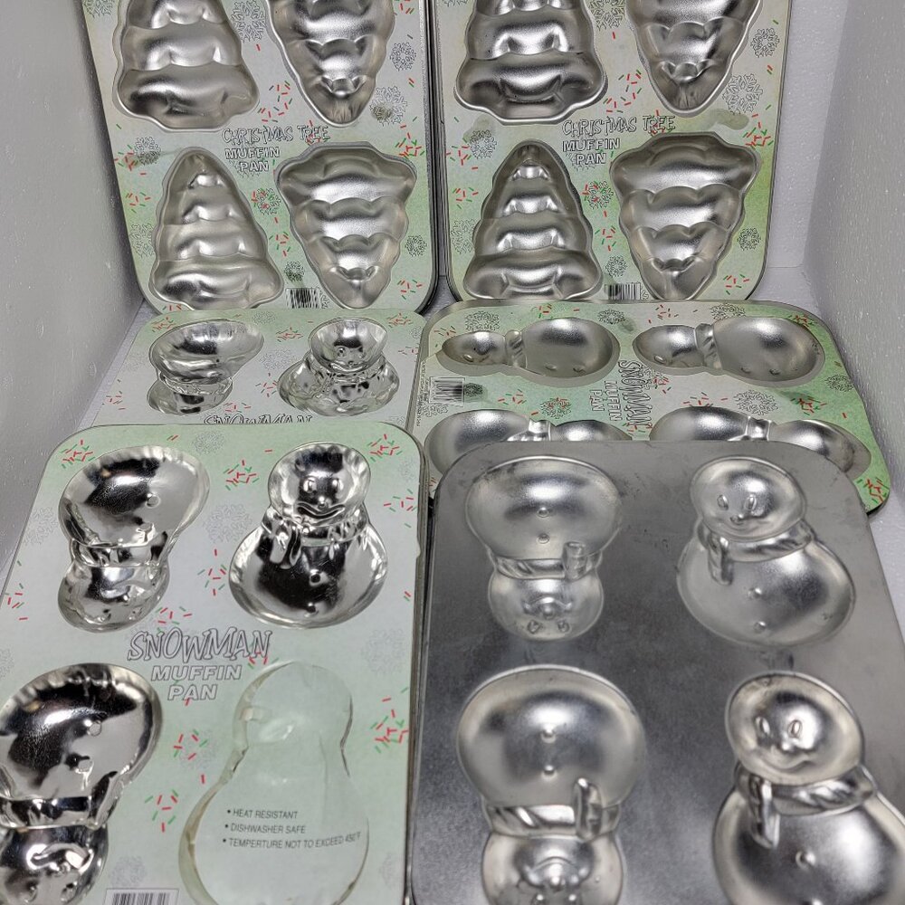 Snowman 4 and Christmas Tree 2 Muffin Pans, Candy or Soap Molds